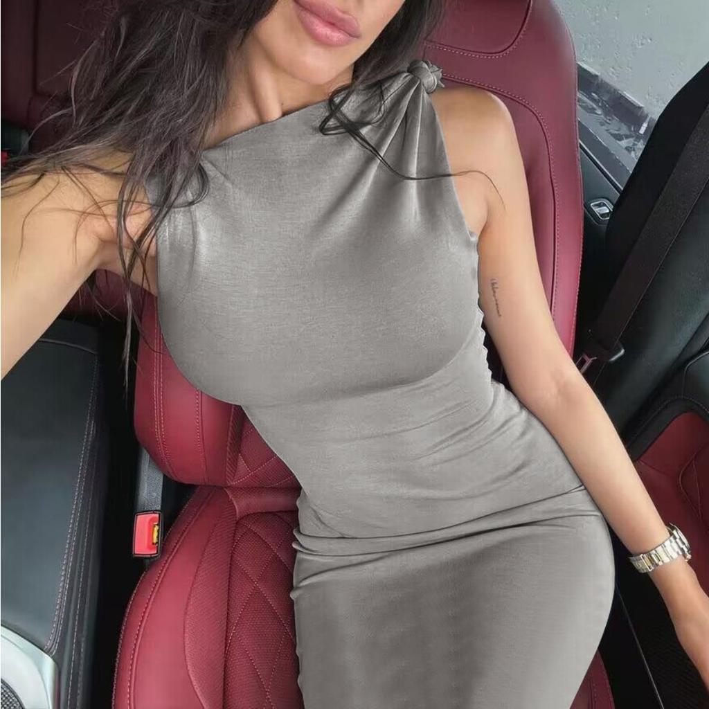 GMXIA Women's Fashion Summer Spring Solid Color Print Sleeveless O-Neck Casual Dresses