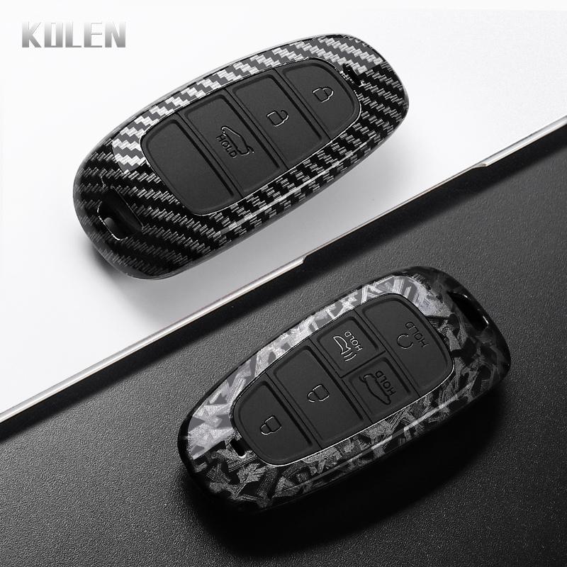 Abs Carbon Fiber Style Car Key Case Cover For Hyundai Santa Fe Tucson Nexo Nx4 Atos Prime Solaris Protected Fob Accessories