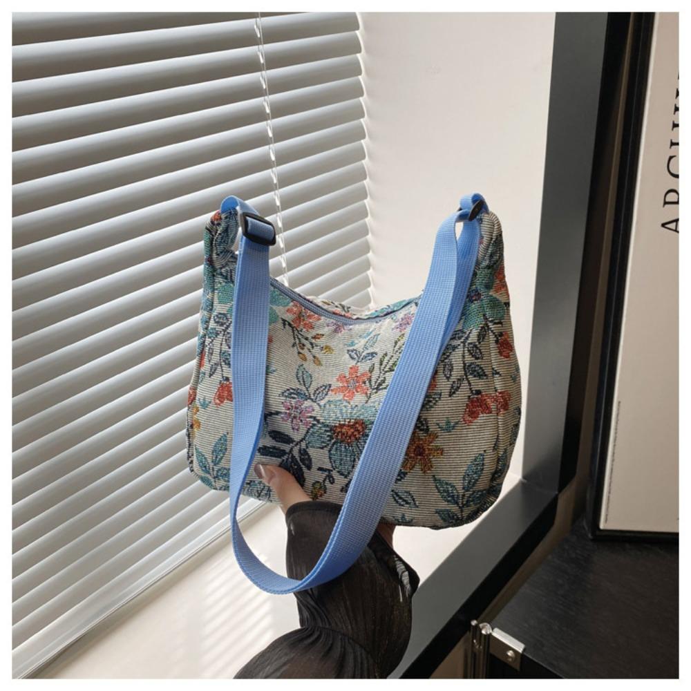 Fashion Vintage Crossbody Bag Half Moon Shape Printed pattern Handbag Texture Messenger Bag for Women