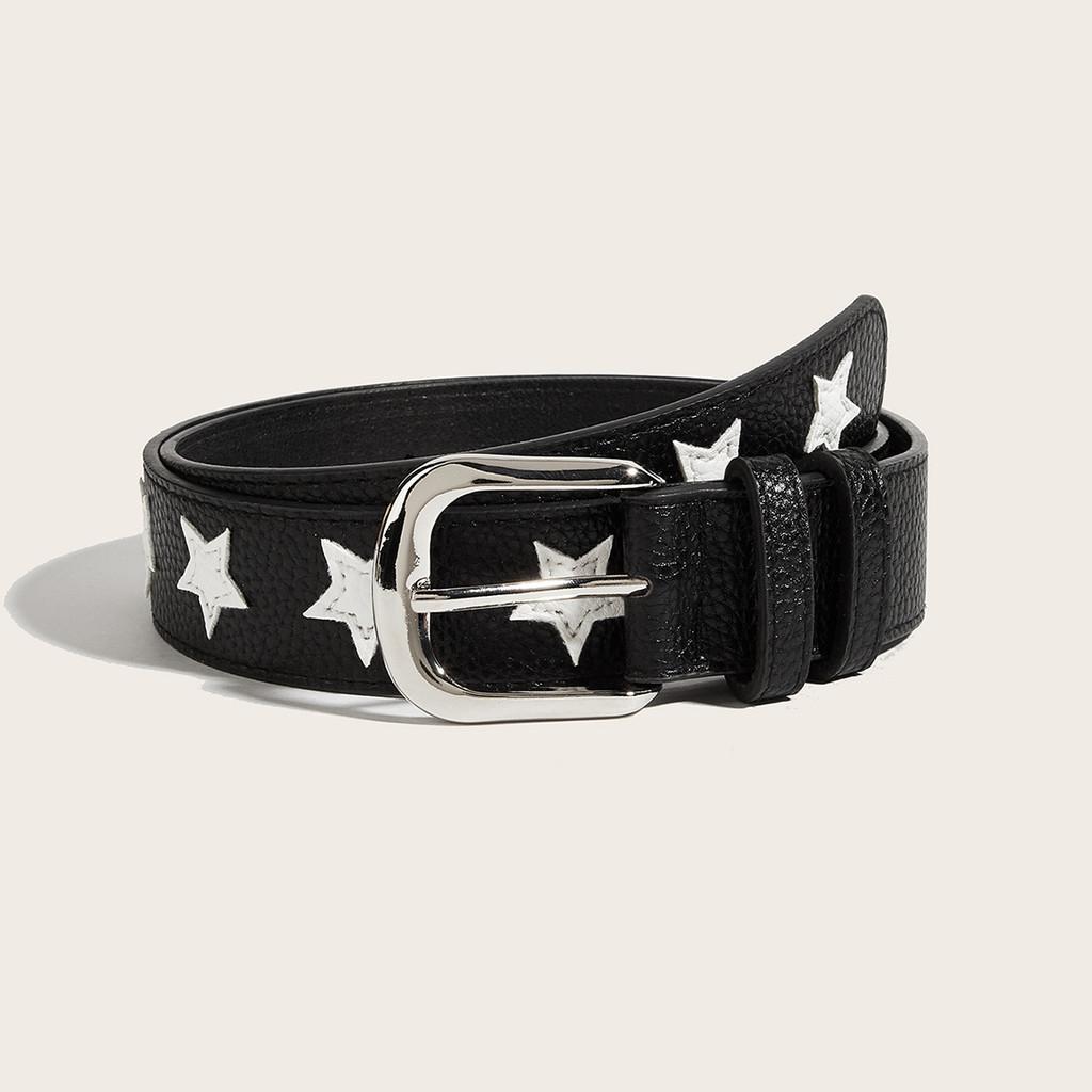 Fashion Belt For Women Pu Leather Star Pattern Casual Waist Accessory For Outdoor Wear
