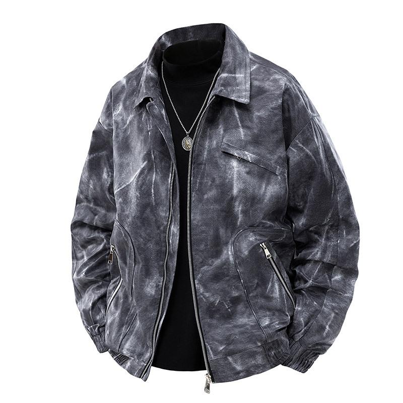 

2025 новая американская куртка тай-дай мужская весенне-осенняя свободная повседневная универсальная повседневная куртка-пальто в стиле милитари 4XL чёрный