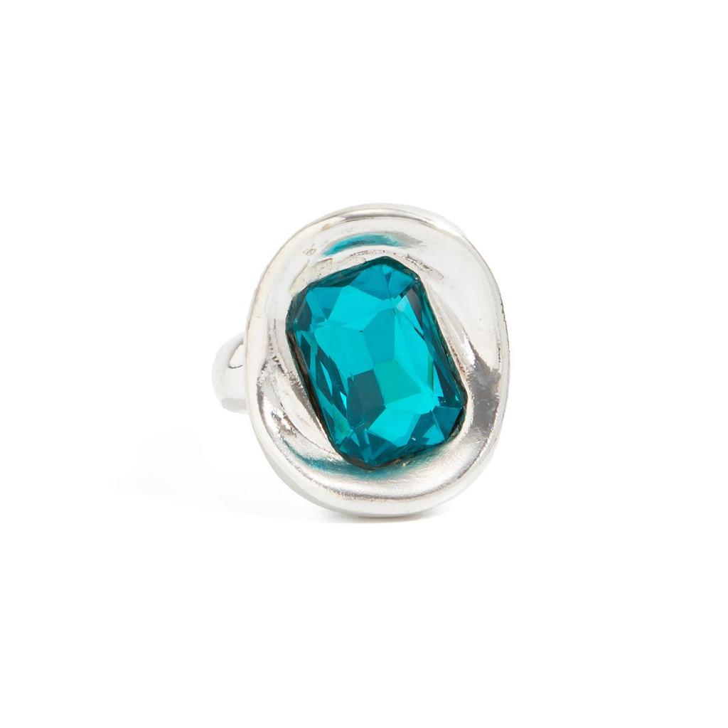 18K Silver Plated Irregular Gemstone Ring Set, Stainless Steel Block Shaped Fluid Shaped Ring, Women's Art Jewelry