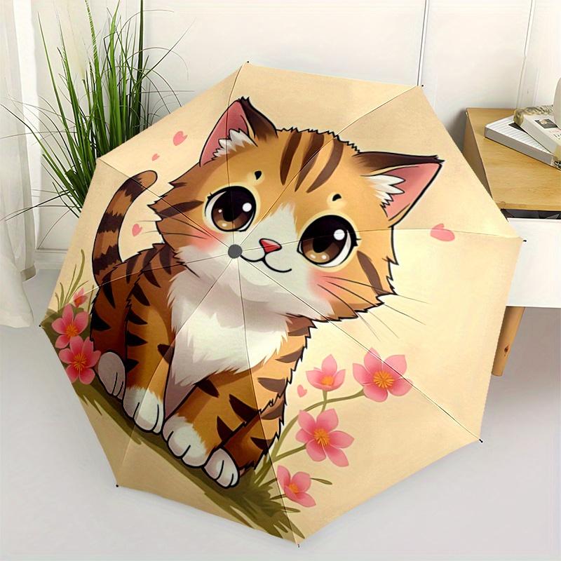 

1pc Charming Cat Automatic Opening and Closing Umbrella - Lightweight 3-Fold Design, Suitable for Fans, Travel, Daily Use - Official Product, Int