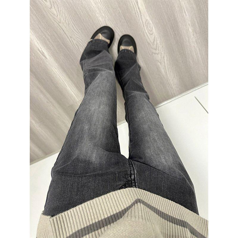 mm Smoky Gray High Waist Loose Straight-leg Micro-Pull Denim