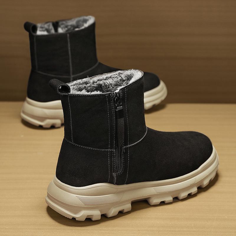 Men's thick soled snow boots Classic minimalist style Outdoor High Quality Black warm Plush shoes Winter Non-Slip Zipper