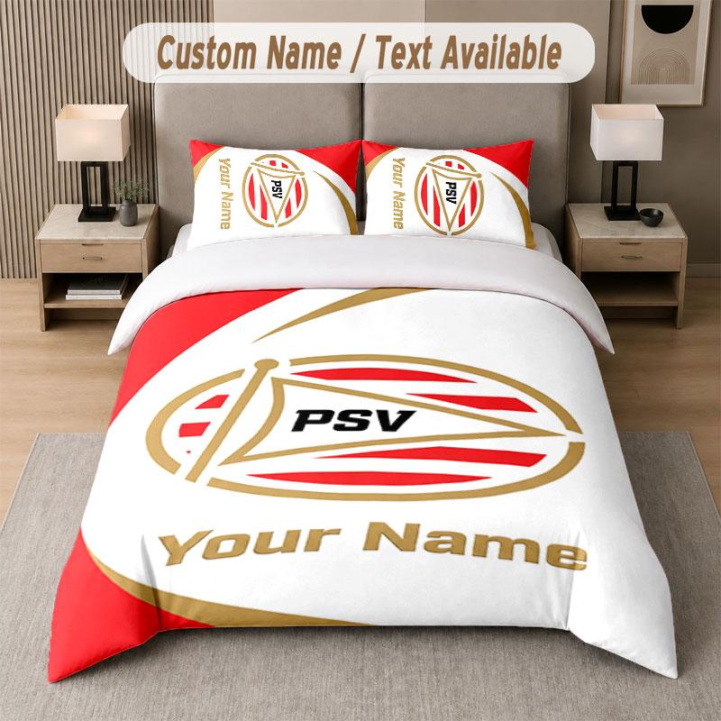 Custom Bedding Set PSV Eindhoven FC Pattern, Print Name Text 1 Duvet Cover plus 2 Pillowcases Home Textile