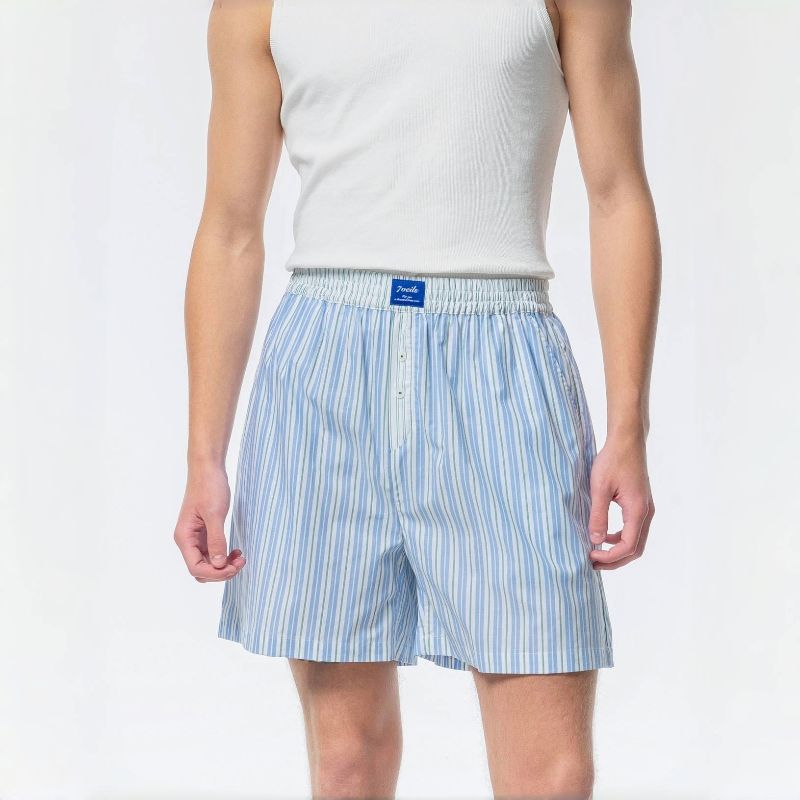 Contrast Color Design Pure Cotton Stripe Summer Men's Shorts Pajama Pants Home Pants Loose Thin Air Conditioning Pants Arro Pants