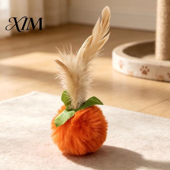 Realistic Prey Motion Cat Toys Furry Ball Toy with Feather, Interactive Pom Balls, Safe Plush for Adult Cats Soft Kitten Chasing Indoor Exercise