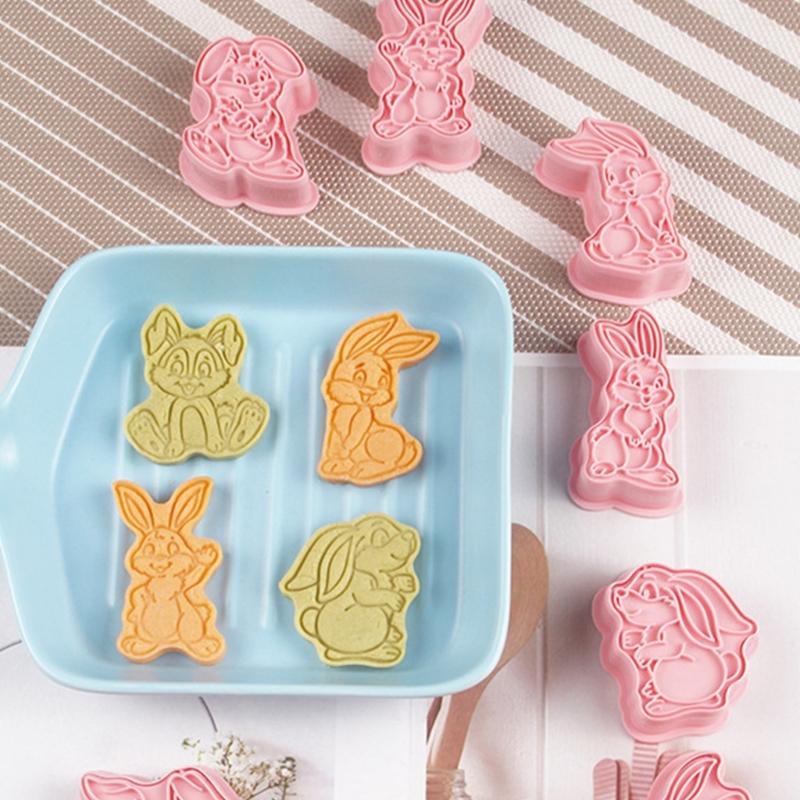Ausstechformen aus Kunststoff, niedliche Kaninchen-Keksausstecher, Keksstempel, Fondant-Gebäckform, Neujahrs-Backzubehör, 8 Stück