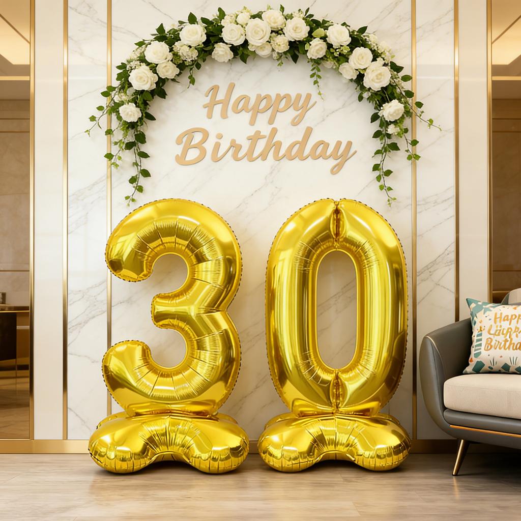 2pcs Gold Number Stand Foil Balloons with Base Globos 30th Birthday Party Wedding Decoration Kids Baby Shower Supplies