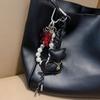 Pearl String Cat Bead Rope Keychain Bowknot Bag Hanging Charms Leather Cat Pendant  Couple