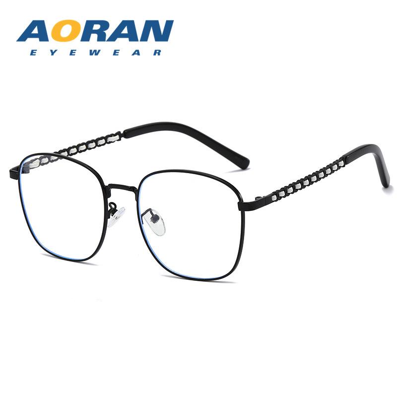 Trendy Women's Anti-Blue Light Metal Frame Glasses - Large, Fashionable, Plain Face Style