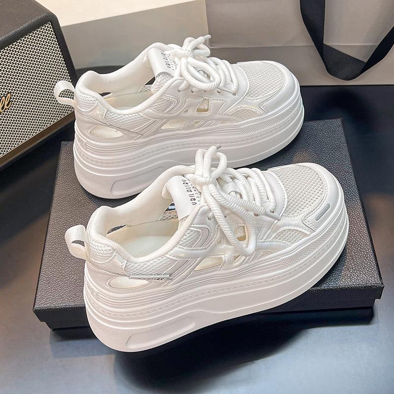Thick-soled heightening German training shoes, little white shoes, women's spring and summer 2025 new hollow breathable casual sports dad shoes