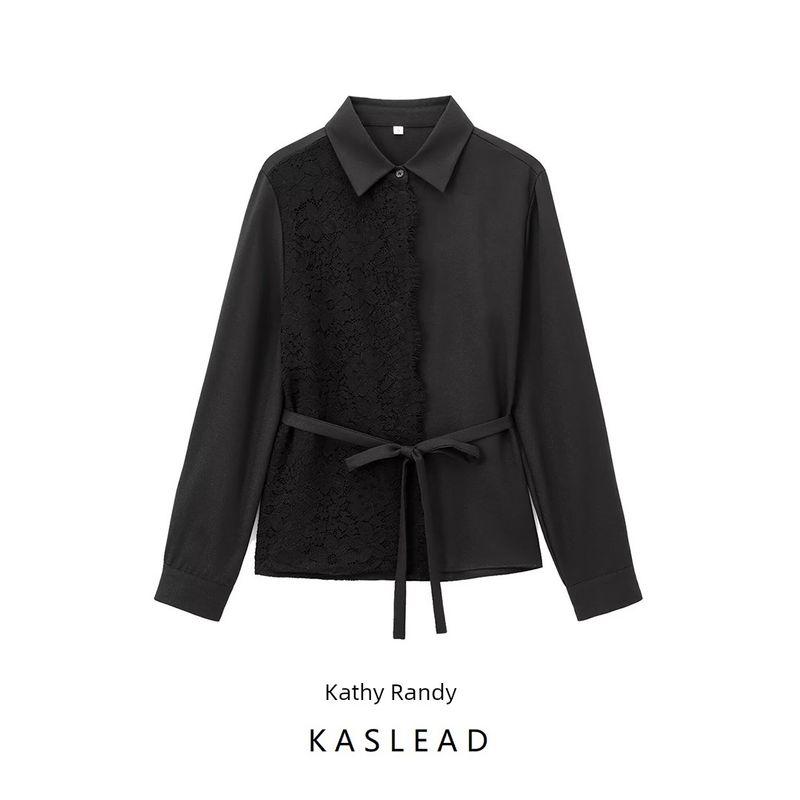 Kaslead New Arrival Women's Clothing Fashion Style Fashion All-Match Color Matching Lace Long Sleeves Lapel Shirt 9372572