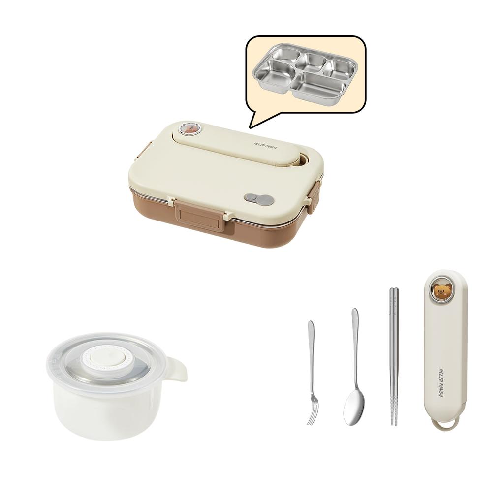 Capybara 304 Stainless Steel Divided Lunch Box With Bowl & Cutlery Microwave Students Portable Large Capacity Bento Box