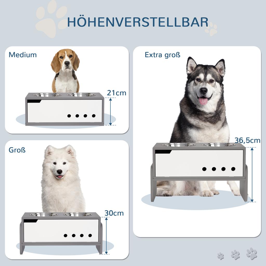 3 Height Adjustable Raised Dog Bowls, Dog Feeding Storage Station W/ Slow Feeder Mat, 2 Stainless Steel Bowls