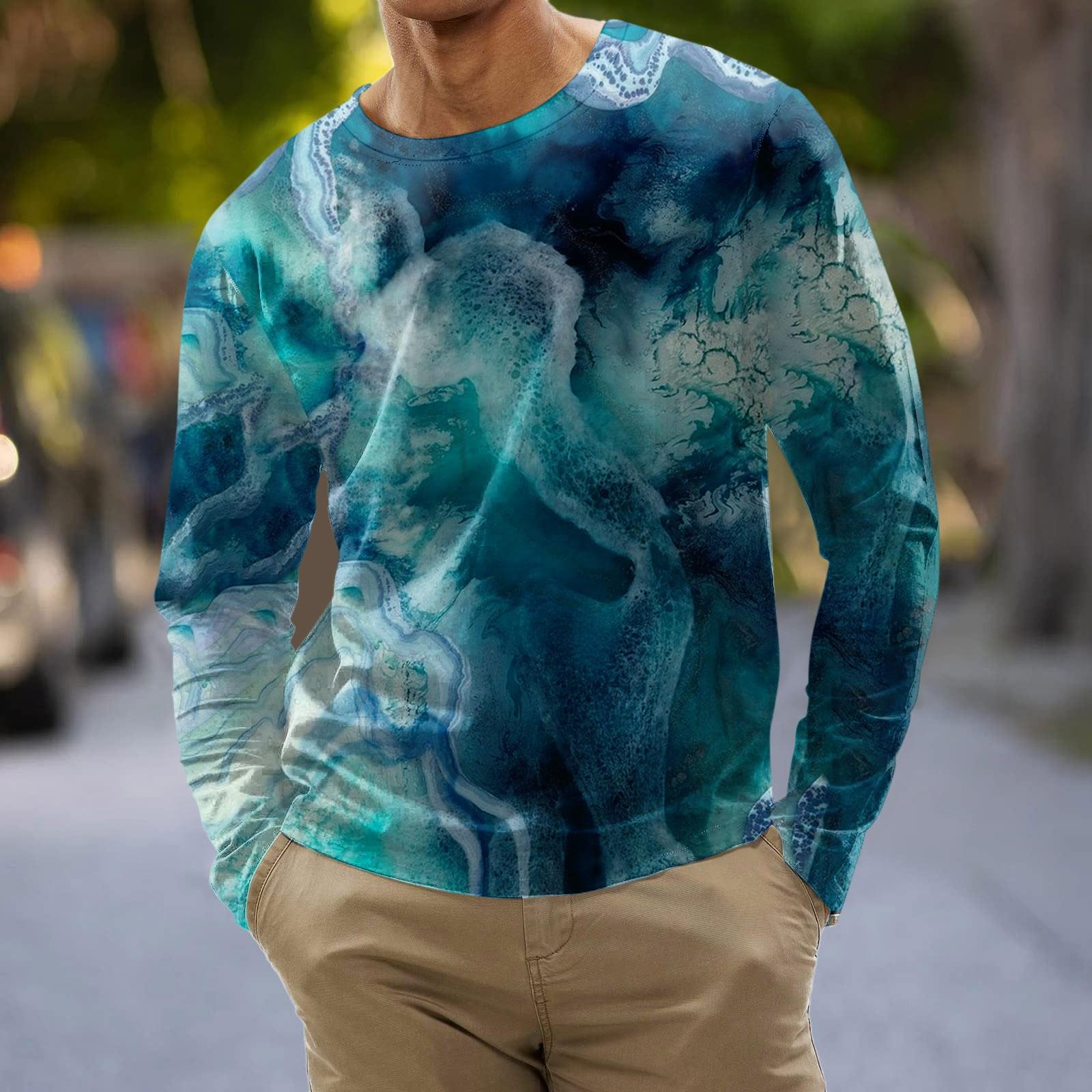 Муж Футболка Графика Абстракция Шея Одежда Одежда На открытом воздухе Длинный рукав С принтом Модельер Винтаж L синий 1697₽