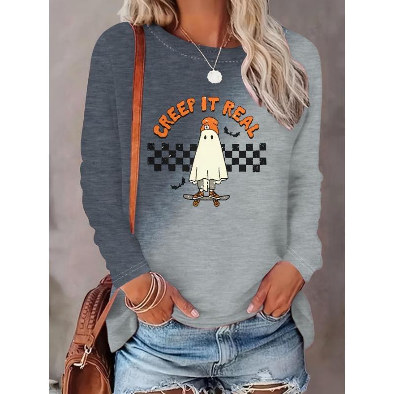 Sudadera de Halloween para Mujer Diseño Redondo Manga Larga Holgada Casual Otoño Gradiente Telaraña Divertido Estampado de Patrón Tops