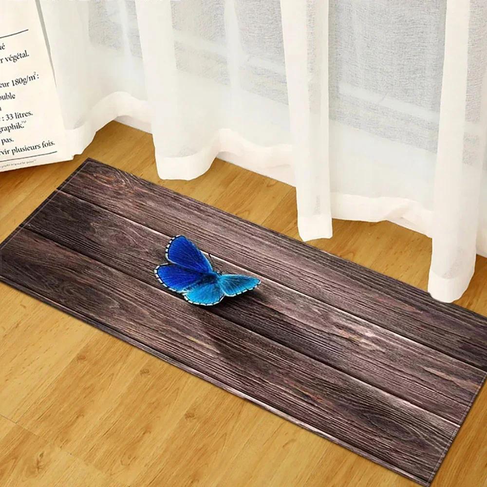 Wood Pattern Anti-Slip Kitchen Mat Absorbent Floor Rug for Bedroom Living Room Hallway Balcony Entrance Doormat