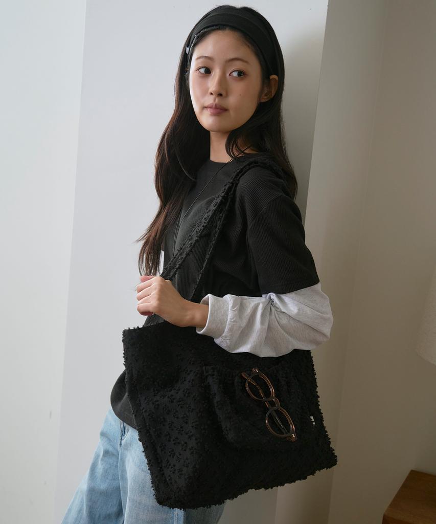 Sayu Pigment Waffle Layered T-Shirt Black