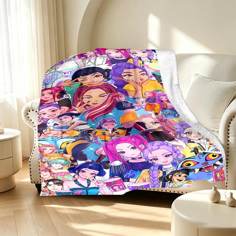 KPop Demon Hunters Pattern Blanket for Home Decoration, Bed, Sofa, Car Travel, Camping, Suitable for All Seasons, Birthday Christmas Gift