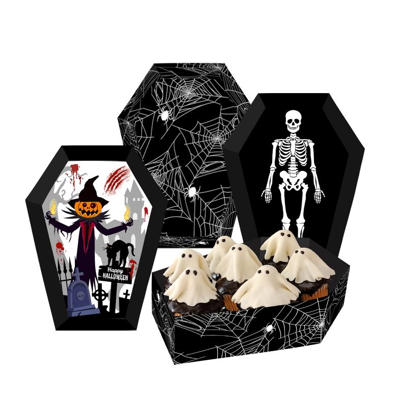 12Pcs Halloween Paper Food Serving Trays Horror Coffin Snack Cookie Gift Boxes Trick Or Treat Halloween Party Decor Supplies