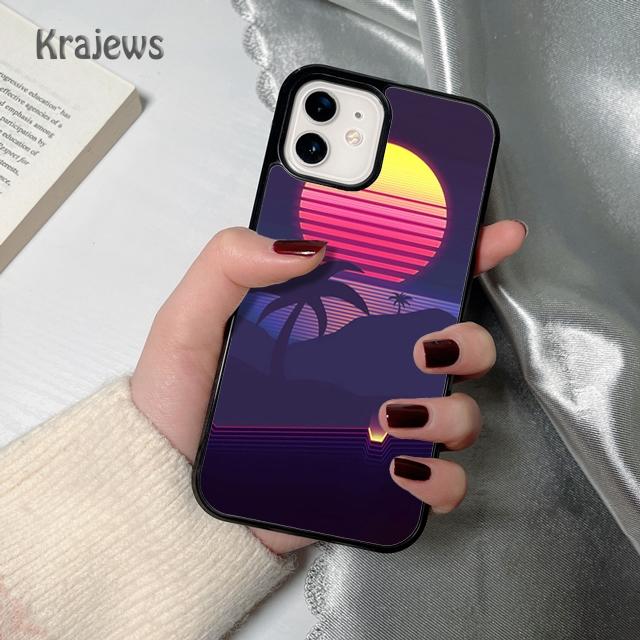 

80s Retrowave Neon Palms Tree soft Phone Case Cover For iPhone 17 Air 16 15 14 plus 12 13 pro max coque Fundas iPhone 12or12pro