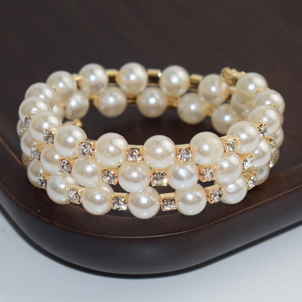 Wielowarstwowa Bransoletka Europejska i Amerykańska: 8mm Kamień Strass Perłowy, Modny Kreatywny Damski Design z 2/3/4/5/7 Rzędami