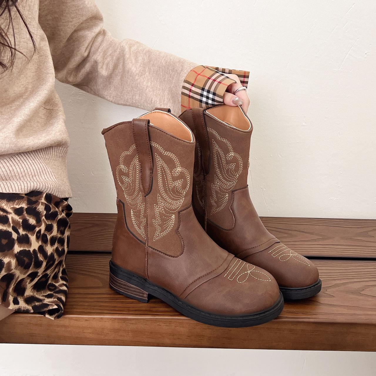 

Vintage Western Cowboy Boots Women s Fall 2025 New Coarse Heel Embroidered Maillard Short Boots Martin Boots 40 темно-коричневого кольору