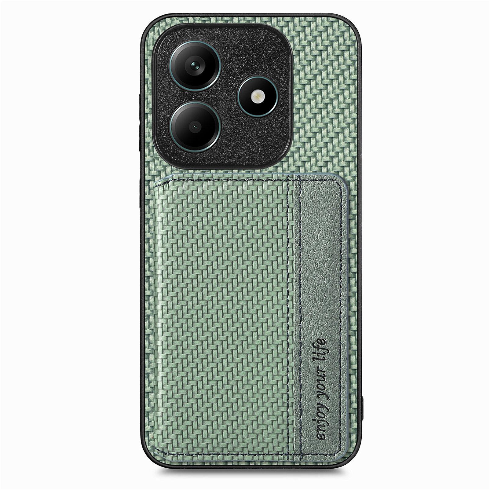 

For Xiaomi Redmi Note 14 5G Case RFID Blocking Carbon Fiber Leather Phone Back Cover with Card Holder Green
