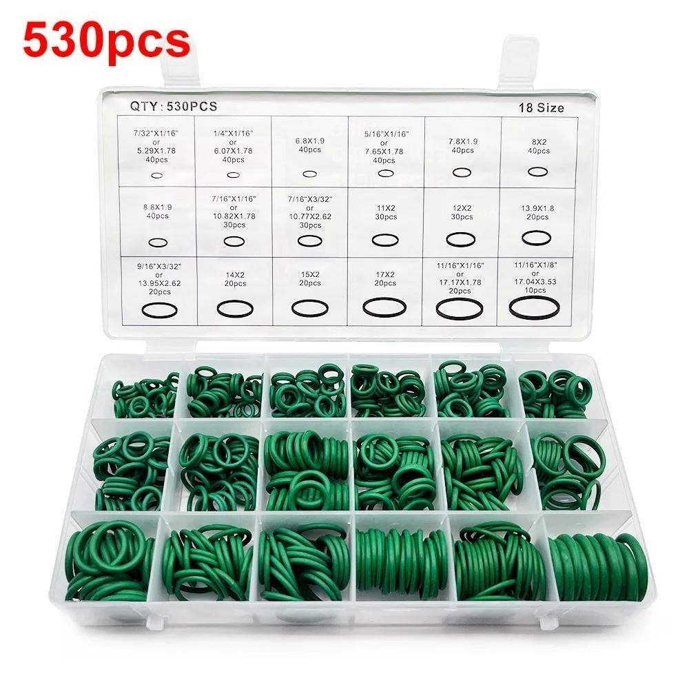 530pcs/set Green Air Conditioning O Ring Kit 18 Size O-Type Sealing Rubber Ring  Seal Maintenance