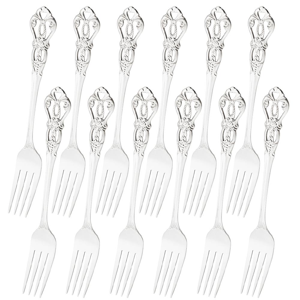 12 Stück Speisegabel Vintage Gabel Besteckset Edelstahl Besteckset Königsgold Silberbesteck Abendessen Dessertgabeln Geschirrset
