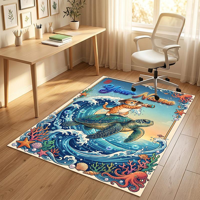 Cat Theme Crystal Velvet Rug Personalized Custom Name Text Soft Floor Mat Home Decor