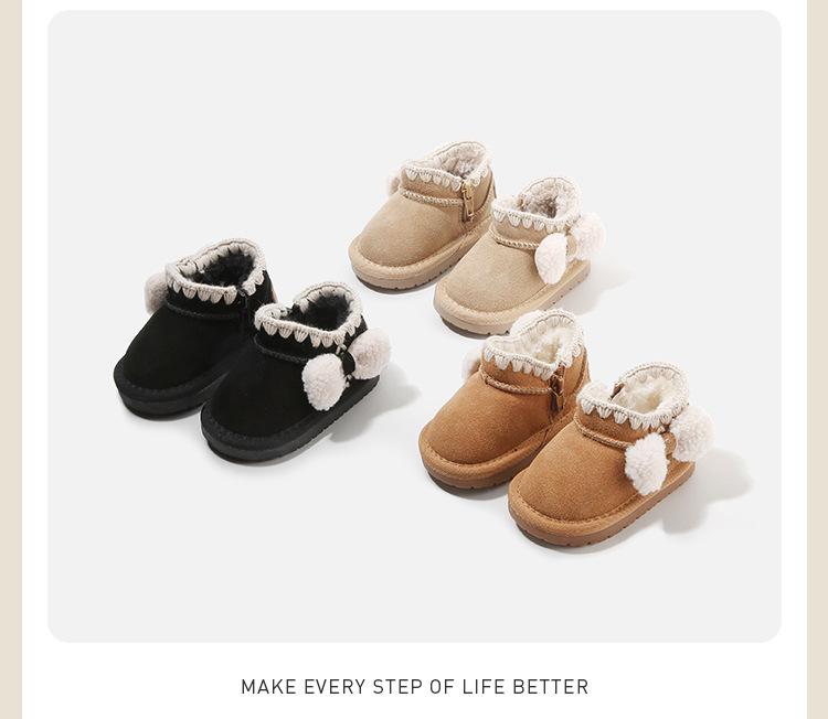 Kids' Winter Cartoon Leather Snow Boots: Warm Baby Walking Shoes for Boys and Girls