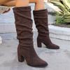 Pointed pleated high-heeled fashion boots winter velvet suede high tube stacking boots women