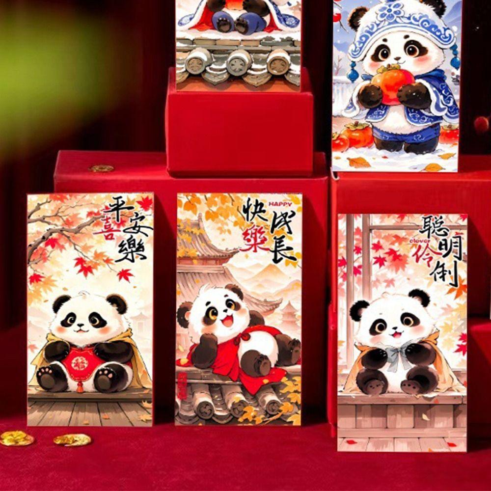 6pcs Cute New Year Panda Red Envelopes Traditional Gifts Packing Bags  Kids Gifts