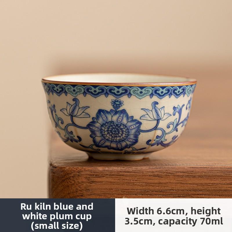 Ru Kiln Blue and White Pu'er Cup Teacup Single Ceramic Master Cup Personal Special Simple Tea Tasting Cup Kung Fu Tea Set