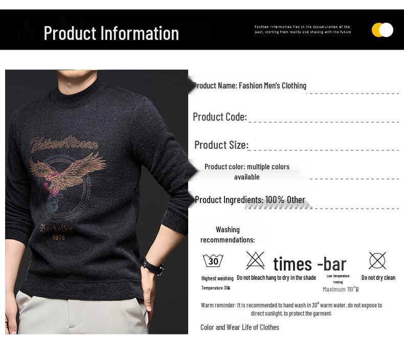 Men's Cross-border Casual Printed Long Sleeve Sweater - Warm, Simple, Versatile, Round Neck.