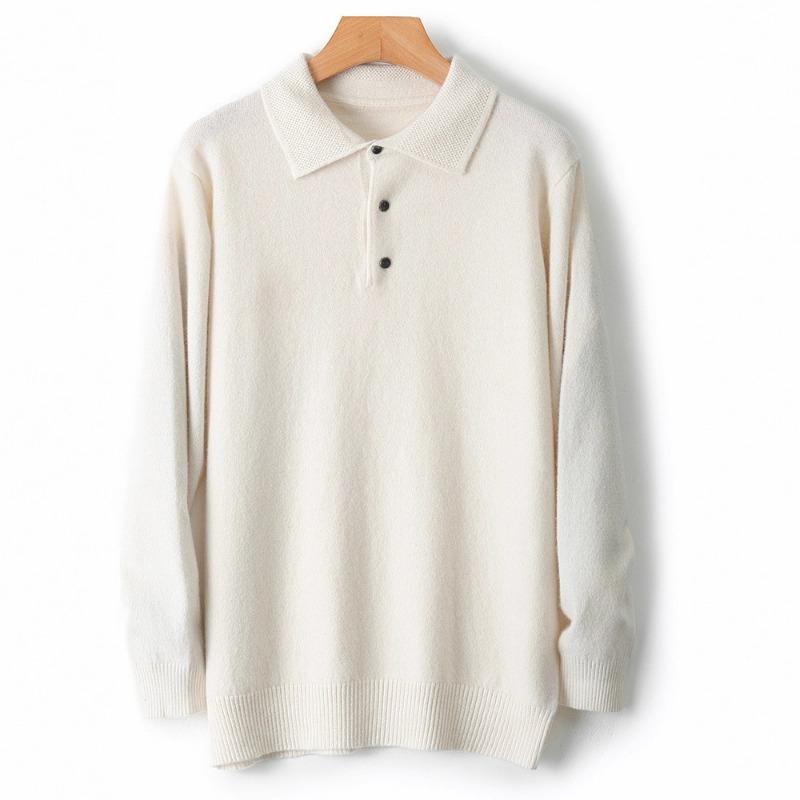 Men S Solid Polo Neck Long Sleeve Pullover Wool Sweater