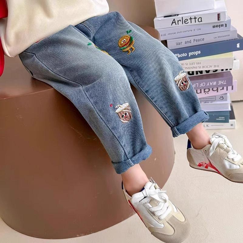 Girls' Spring Jeans Soft and Stylish Dad Pants Loose Long Pants for Outerwear