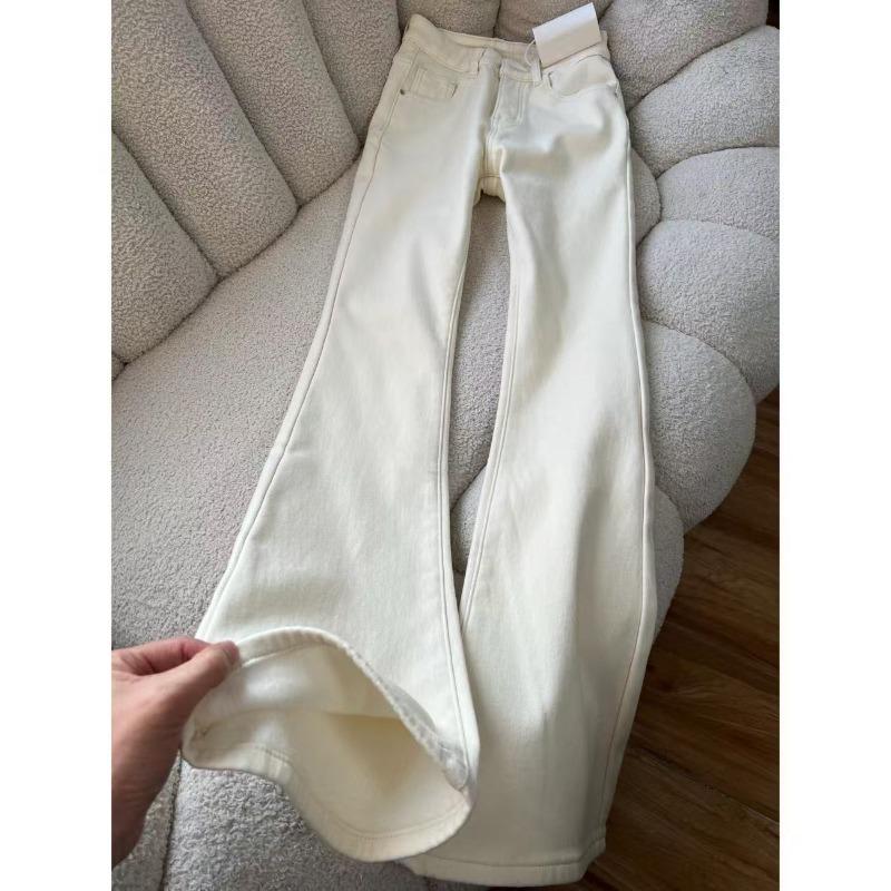 Fleece Thickened Retro Blue Straight Jeans for Women's Autumn and Winter, New Loose Wide-leg Slim Horseshoe Pants