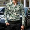 Herren langärmliges Hemd mit Knopfleiste und Kragen, floraler Aufdruck, formell, romantisch, große Blume blühende Blume Ganzkörperdruck, Herren Tropi
