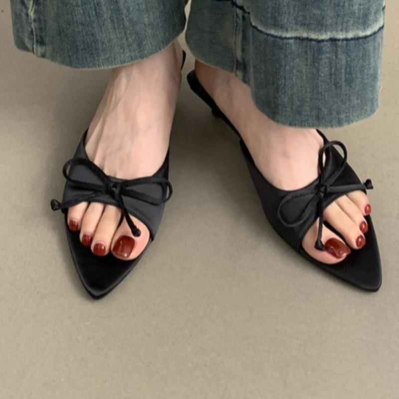 

Summer new sexy pointed-toe slippers, casual and comfortable open-toe bow designer, daily matching skirts, high-heeled slippers 35