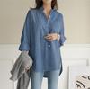 2024 Autumn Women's Solid Color Long Sleeve Irregular Lapel Shirt