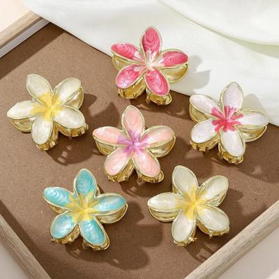 1/3Pcs Alloy Hawaiian Flower Clips Oil Dropping Hair Accessories Lily Flower Hair Claws Gradient Flower Hair Clip Beach Vocation