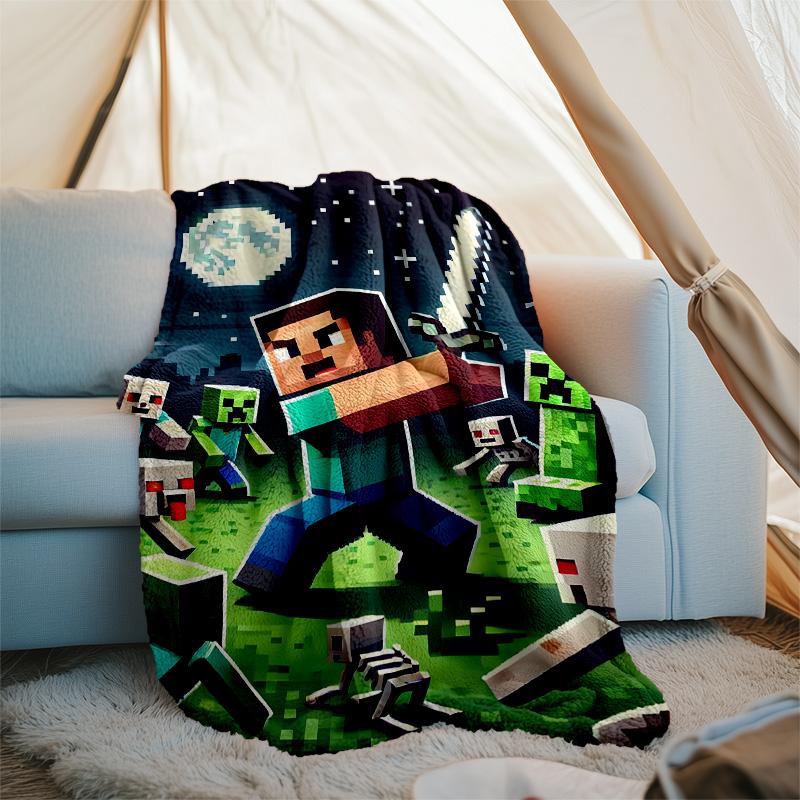 1pc Pixel games Theme Blanket - Digital Print, Polyester, Cozy for All Seasons, Perfect for Outdoor, and Travel