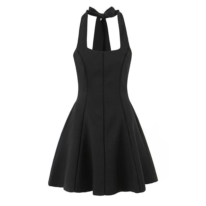 

Love in Romania House Same Style Pure Desire Princess Style Slim fit Slimming Strap Hanging Neck Dress Guest dresses Black L