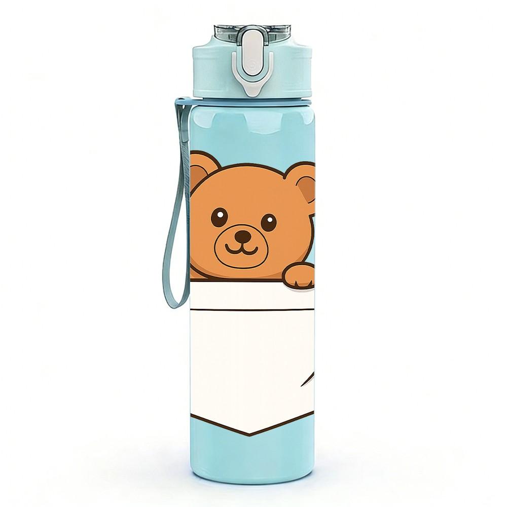 1PC Pocket Teddy Bear 750ml Color Plastic Sports Water Bottle Leakproof Flip Straw Lid Suitable for Sports Office Home Use