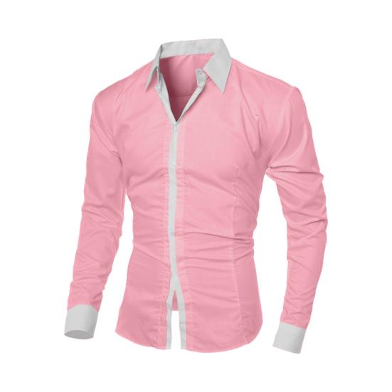 Fall Spring Men Formal Shirt Turn-down Collar Single-breasted Contrast Color Slim Fit Long Sleeves Button Cardigan Mid Length Business Daily