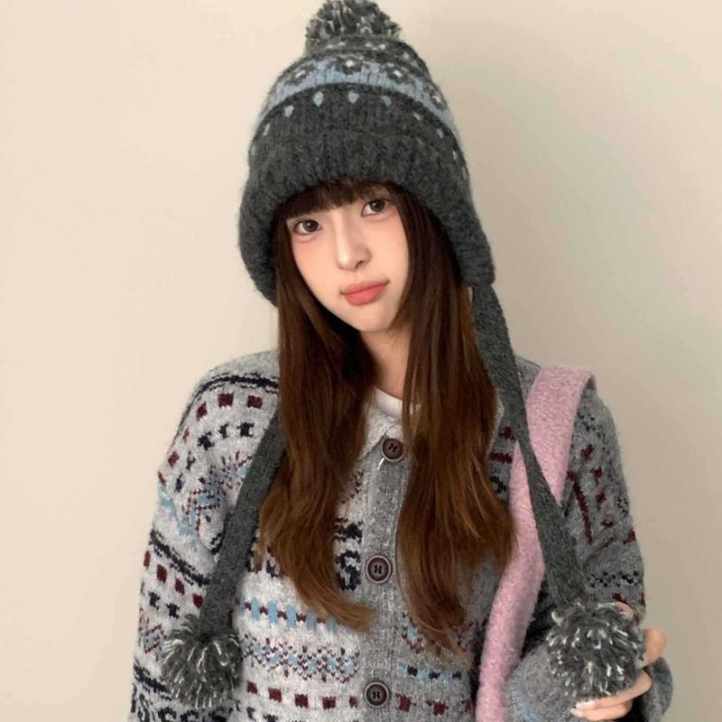 Elastic Thermally Fleece Hat Nordic Pattern Lightweight Cold Weather Headwear Elastic Winter Beanies For Travel